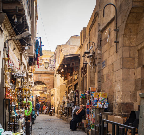 Medieval town, Cairo/Egypt-December 25,2023: historic narrow streets and alleys in  Cairo