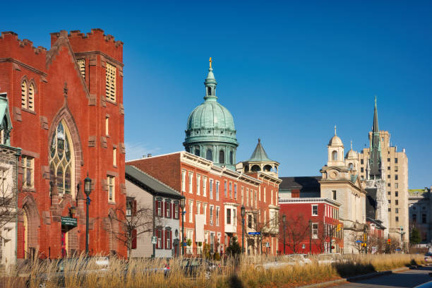 Downtown Harrisburg with the dome of the Cathedral of Saint Patrick.