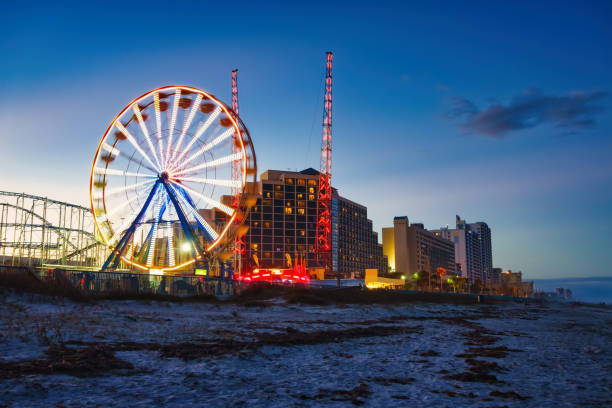Oceanfront in Daytona Beach, Florida, USA at night.