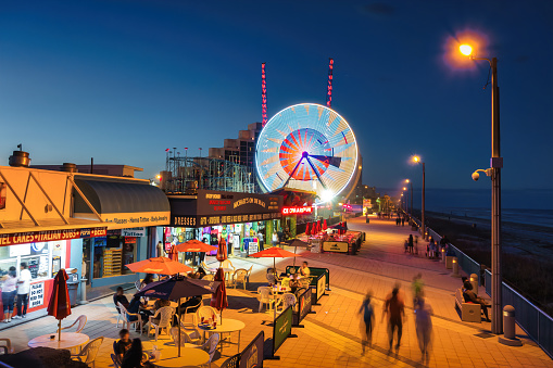 Daytona Beach Boardwalk Amusement Area, Florida, USA at night