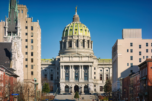 The State Capitol Building in downtown Harrisburg Pennsylvania USA