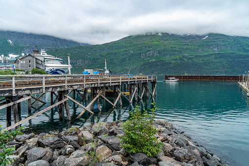 Alaska, USA - Aug. 2, 2023: Port of Whittier at dawn, Alaska, USA.