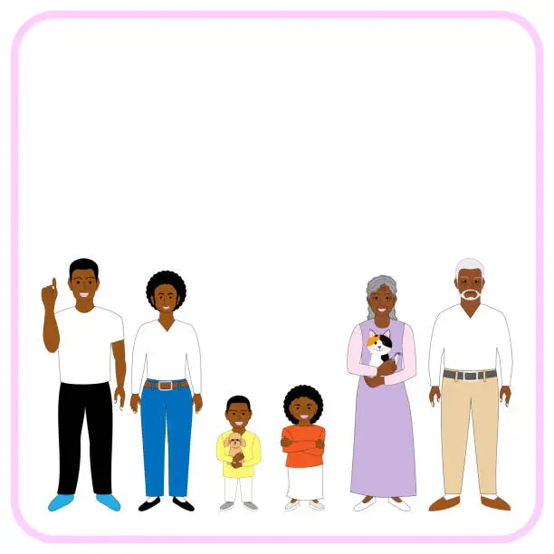 Vector illustration of A black family with white background.