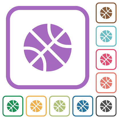Basketball solid simple icons in color rounded square frames on white background