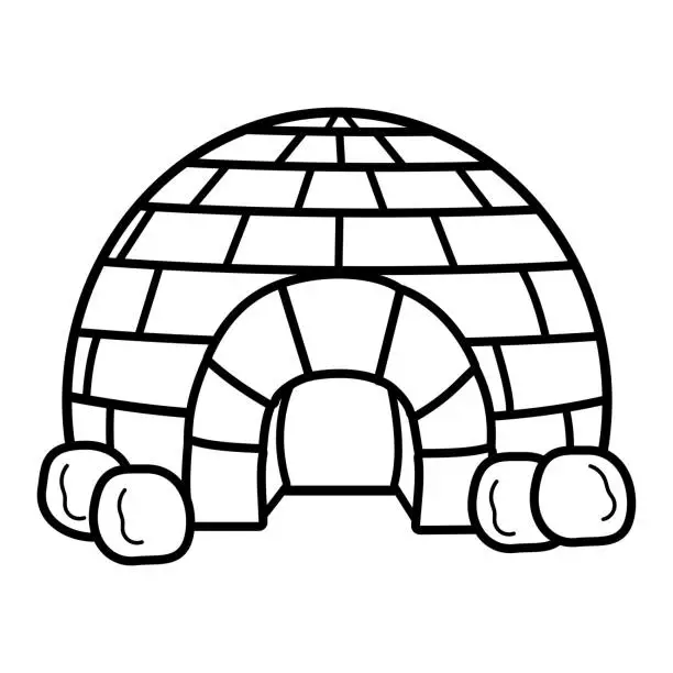 Vector illustration of Cartoon igloo vector in black and white