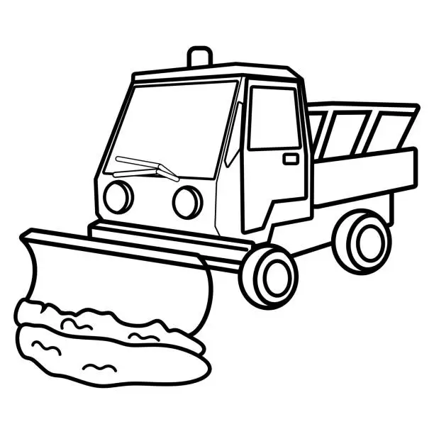 Vector illustration of Cartoon snowplow truck vector in black and white
