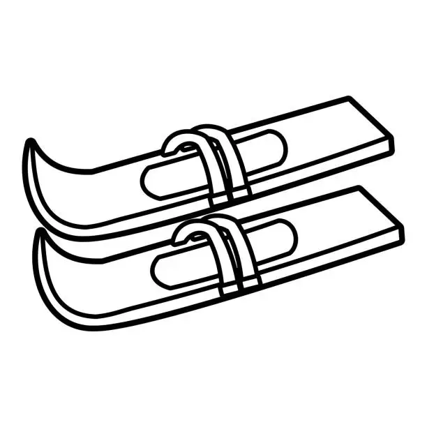 Vector illustration of Wooden skis vector outline