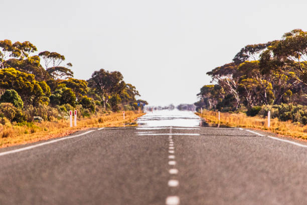 Heat refracting off a desert road to create a mirage. Captured while crossing the Nullarbor.
