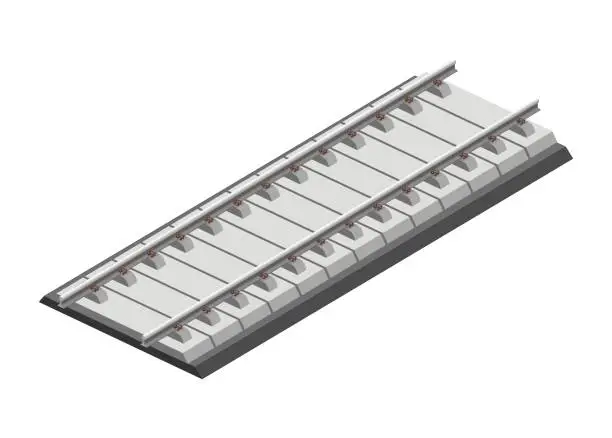 Vector illustration of Railroad slab track in isometric view. Simple flat illustration.