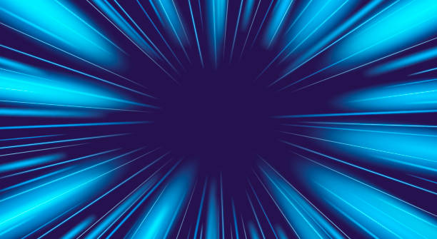 Light speed blue rays, perspective tunnel with neon radial traces. Motion effect and abstract bright zoom road. Comic manga vector illustration Light speed blue rays, perspective tunnel with neon radial traces. Motion effect and abstract bright zoom road. Comic manga vector illustration. action anime movies stock illustrations