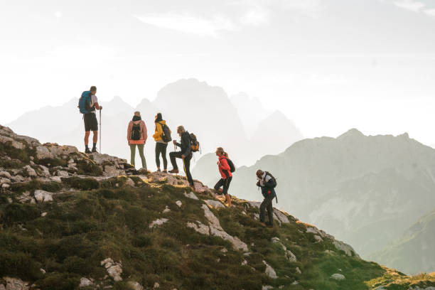 istock Diverse Friends Having Fun Trekking with Backpacks and Poles 1996377441