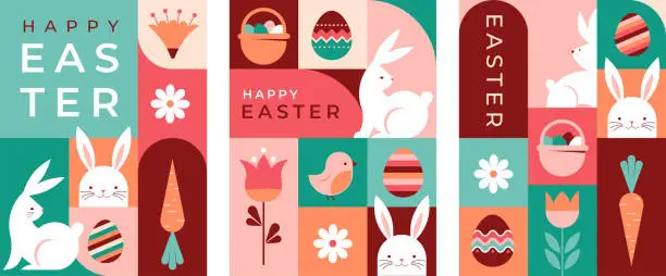 Vector illustration of Happy Easter geometric background, Easter card, banner design