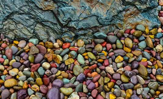 Multi-colored pebbles in the interior, round colored pebbles. Montana