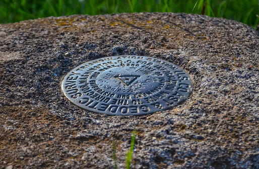 Aregon, USA - May 02, 2018: - Geodetic survey  triangulation among green hills, Aregon, USA