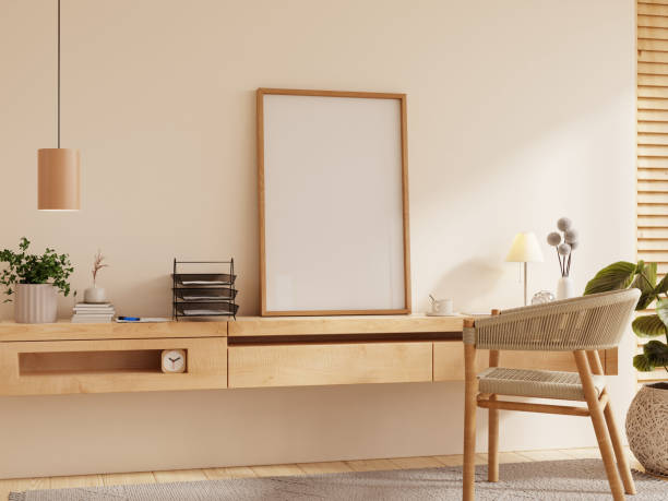 istock Frame mockup,Living room wall poster mockup in home office interior background- 3D rendering 1996396679