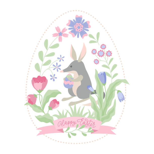 ilustrações, clipart, desenhos animados e ícones de design floral com bilby bonito - bilby