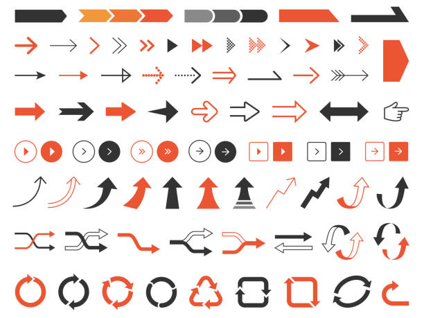 ilustraciones, imágenes clip art, dibujos animados e iconos de stock de icono de flecha simple set_red/negro - flechas