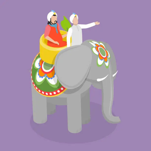 Vector illustration of 3D Isometric Flat Vector Conceptual Illustration of Indian Elephant with Maharaja