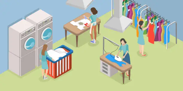 Vector illustration of 3D Isometric Flat Vector Conceptual Illustration of Dry Cleaning Service