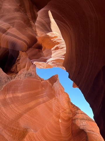 view from the bottom of Antelope Canyon to the sky