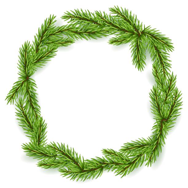 istock Blank Christmas border, circle frame with green branch of Christmas tree, fir. Isolated on white background. Holiday design, decor. Vector illustration 1996456429