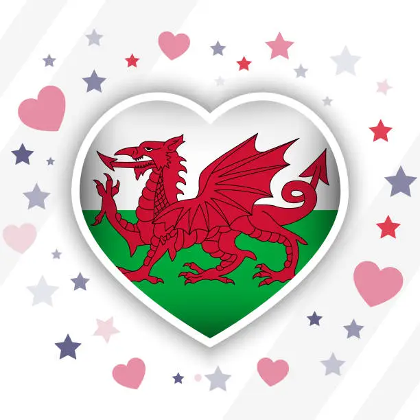 Vector illustration of Creative Wales Flag Heart Icon