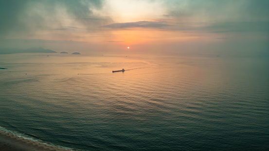 View of the horizon from an oil tanker in the waters of Rio de Janeiro