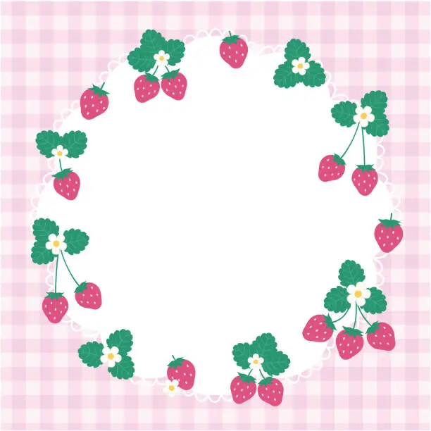 Vector illustration of Vector illustration of cute strawberry and ribbon frame.