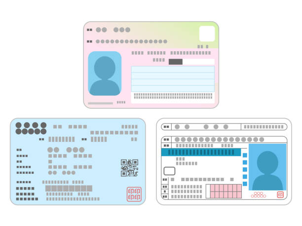 My number card, insurance card, driver's license_identification card My number card, insurance card, driver's license_identification card public service icon stock illustrations