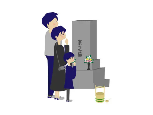 Vector illustration of People are Visiting the grave
