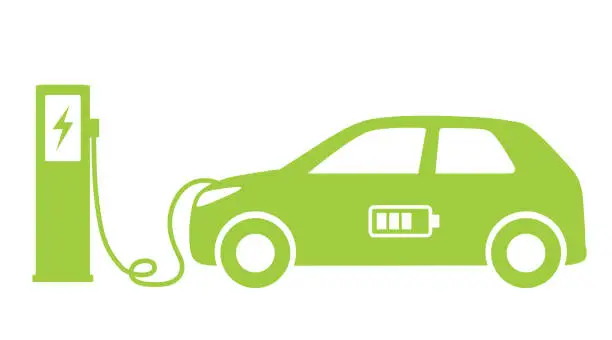 Vector illustration of Electric car EV car silhouette