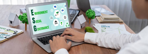istock ESG environmental social governance display on laptop. Trailblazing 1996580793
