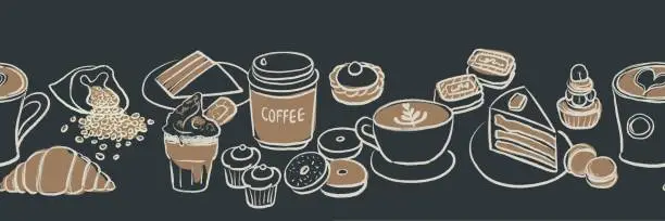 Vector illustration of Hand drawn coffee seamless pattern color vintage