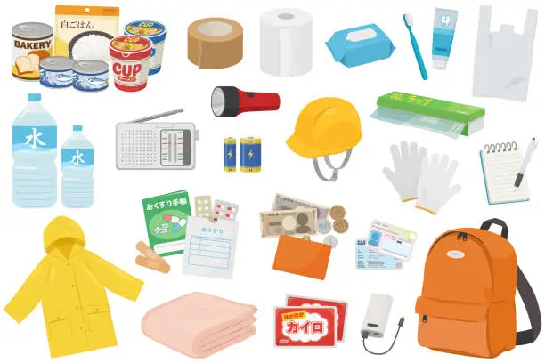 Vector illustration of Illustration set of disaster prevention goods