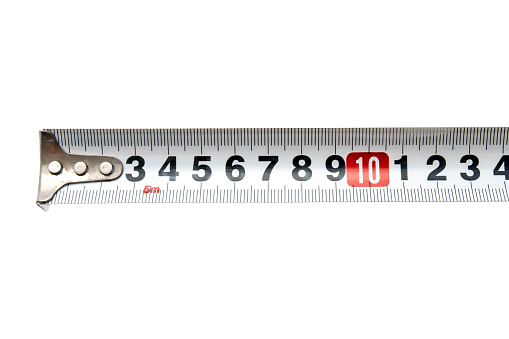 White tape measure on white background with reflection