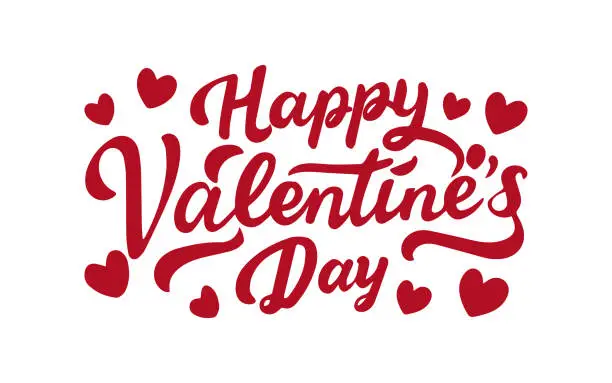 Vector illustration of Hand drawn Happy Valentine's Day lettering, Valentine theme with words and hearts illustration
