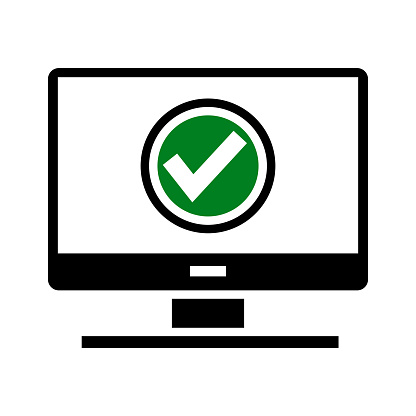 computer monitor with checkmark, computer update icon vector