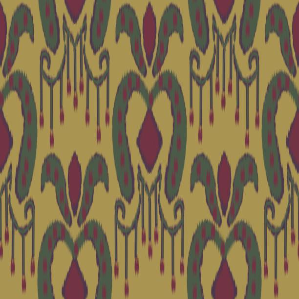 Ikat colorful pattern Illustration watercolor ikat abstract floral paisley seamless pattern. Ikat colorful ethnic pattern use for fabric, textile, carpet, curtain, wallpaper, cushion, upholstery, etc Kurta stock illustrations