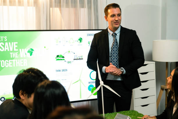 istock Businessman leader give presentation on eco-friendly implementation. Quaint 1996677349