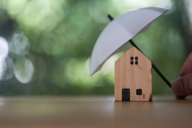 istock Broker agent use white small umbrellas cover with house. 1996696665