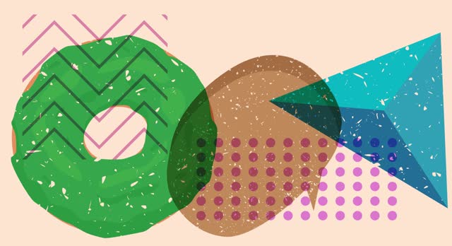 Risograph Doughnut and speech bubble with geometric shapes animation.