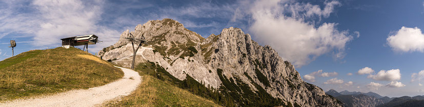 Autumn panorama view to the Gartnerkofel in the Carnic Alps in the Nassfeld area.