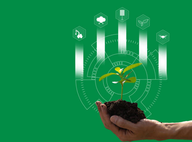 istock Holographic index finger to command, connect, work, and soil on the hand. 1996766658