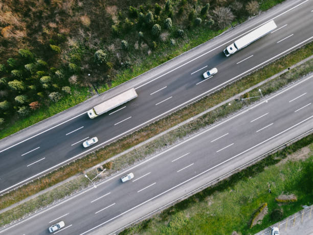 highway bird eye aerial  view with nature