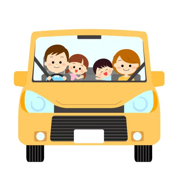 Vector illustration of family riding in a car