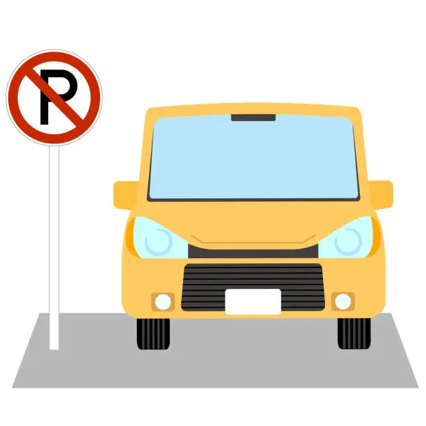 Vector illustration of Car parked in a prohibited parking space