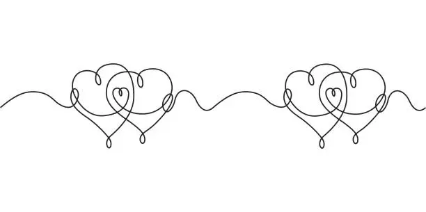 Vector illustration of Valentine's Day Heart Doodle Single Continuous Thin Line Drawing Border