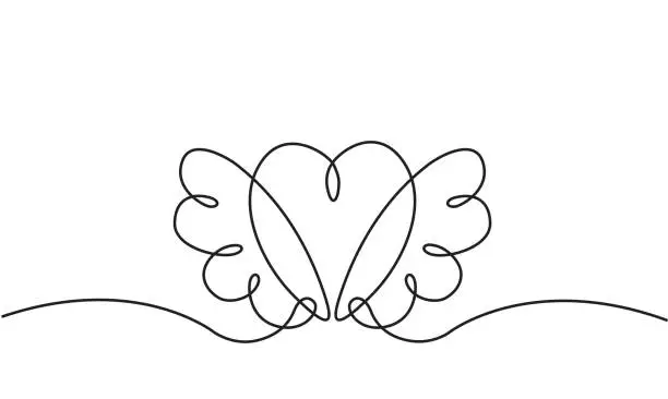 Vector illustration of Cute heart single line drawing border with cupid wings