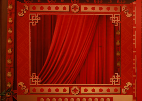 Red fabric pattern background ,Chinese New year,Elements pattern and longevity with red and gold