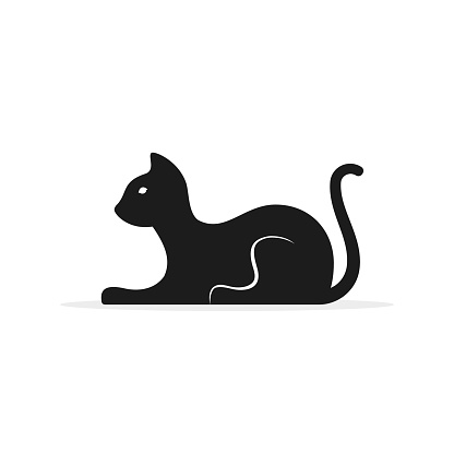 Cat icon, pet symbol, Vector isolated flat illustration. Side view silhouette.